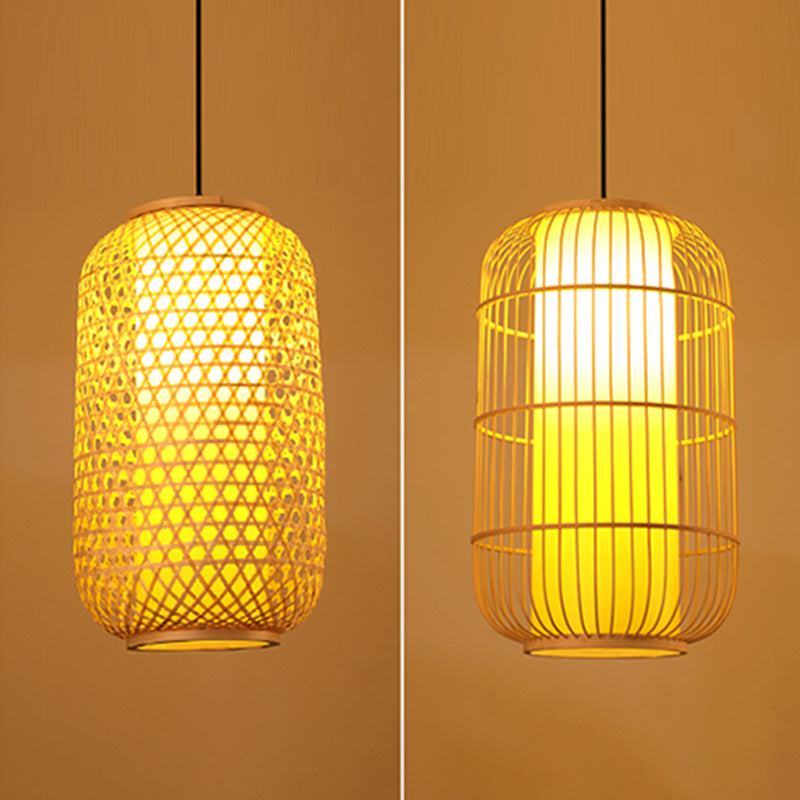 Chinese Elongated Pendant Lighting Fixtures Rattan Hanging Light with Hanging Cord for Restaurant