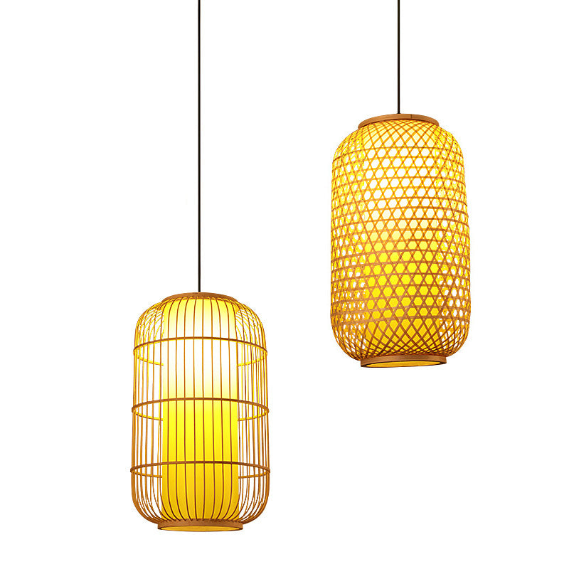 Chinese Elongated Pendant Lighting Fixtures Rattan Hanging Light with Hanging Cord for Restaurant