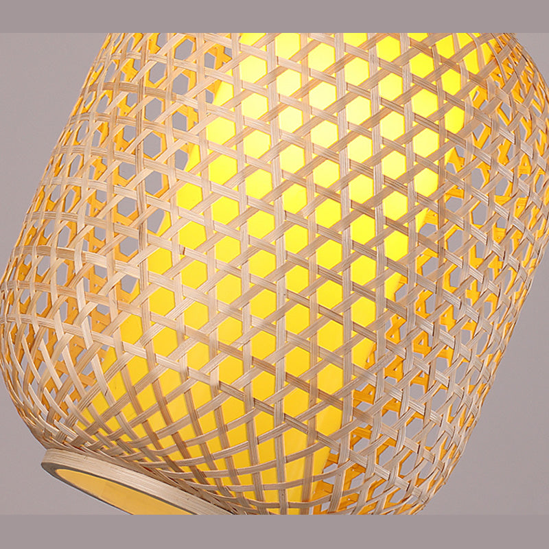 Chinese Elongated Pendant Lighting Fixtures Rattan Hanging Light with Hanging Cord for Restaurant