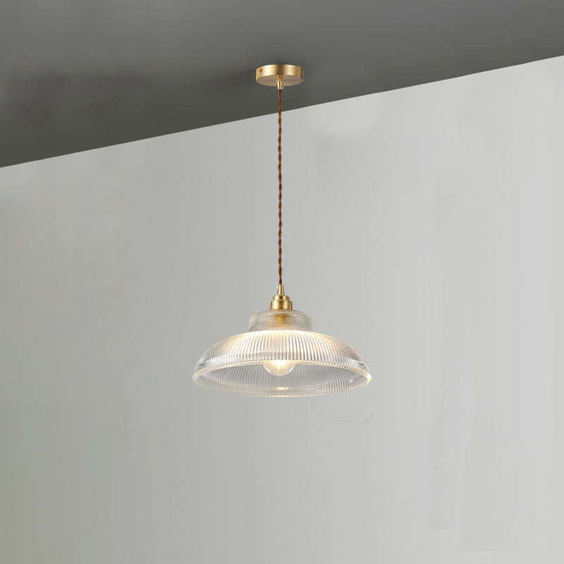 Industrial Single Light Pendant with Clear Prismatic Glass for Bedside Hallway Kitchen