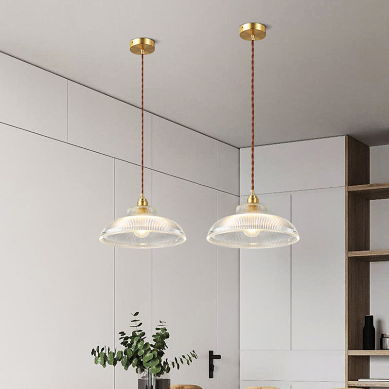 Industrial Single Light Pendant with Clear Prismatic Glass for Bedside Hallway Kitchen
