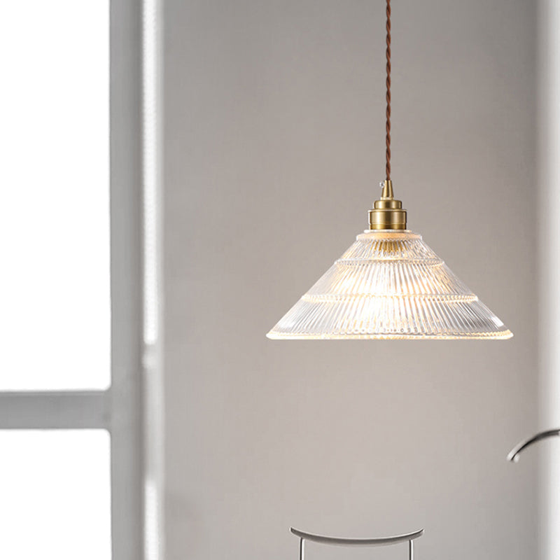 Industrial Single Light Pendant with Clear Prismatic Glass for Bedside Hallway Kitchen