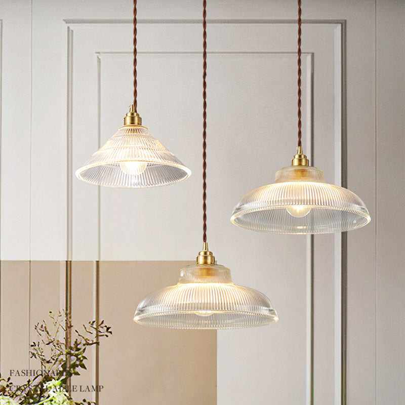 Industrial Single Light Pendant with Clear Prismatic Glass for Bedside Hallway Kitchen