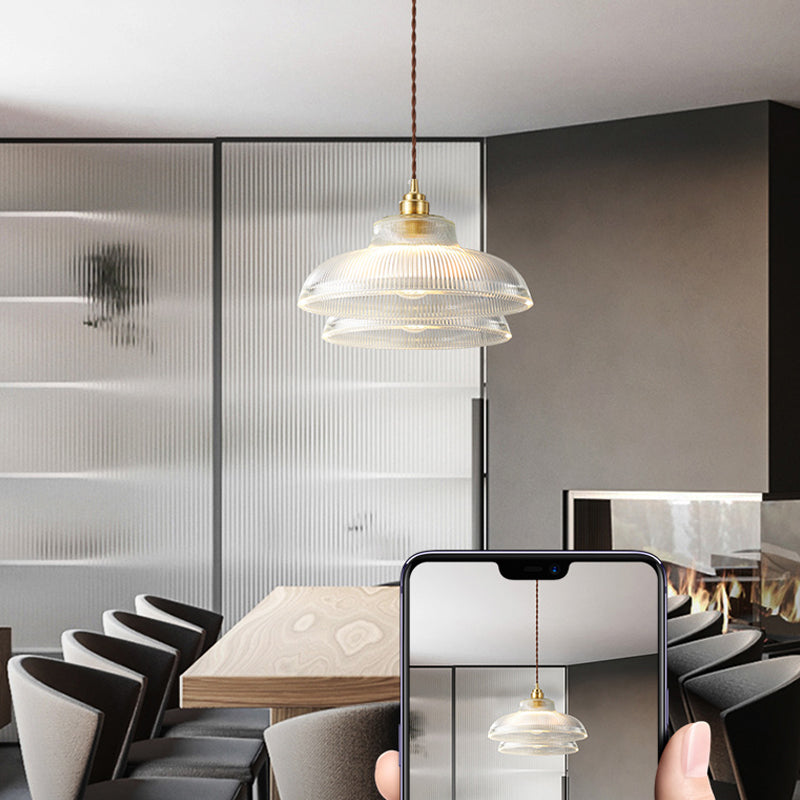 Industrial Single Light Pendant with Clear Prismatic Glass for Bedside Hallway Kitchen