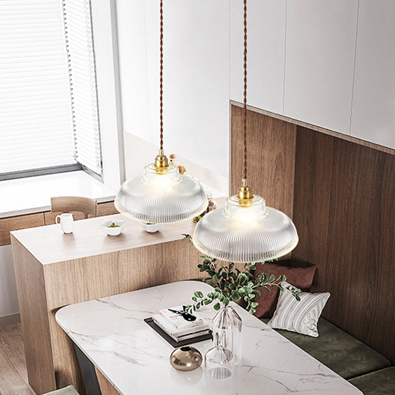 Industrial Single Light Pendant with Clear Prismatic Glass for Bedside Hallway Kitchen