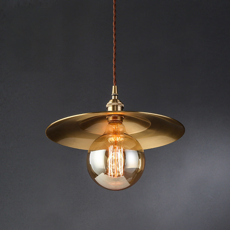 11.5" Wide 1 Light Pendant Lighting Industrial Saucer Hanging Lamp in Brass for Bedroom
