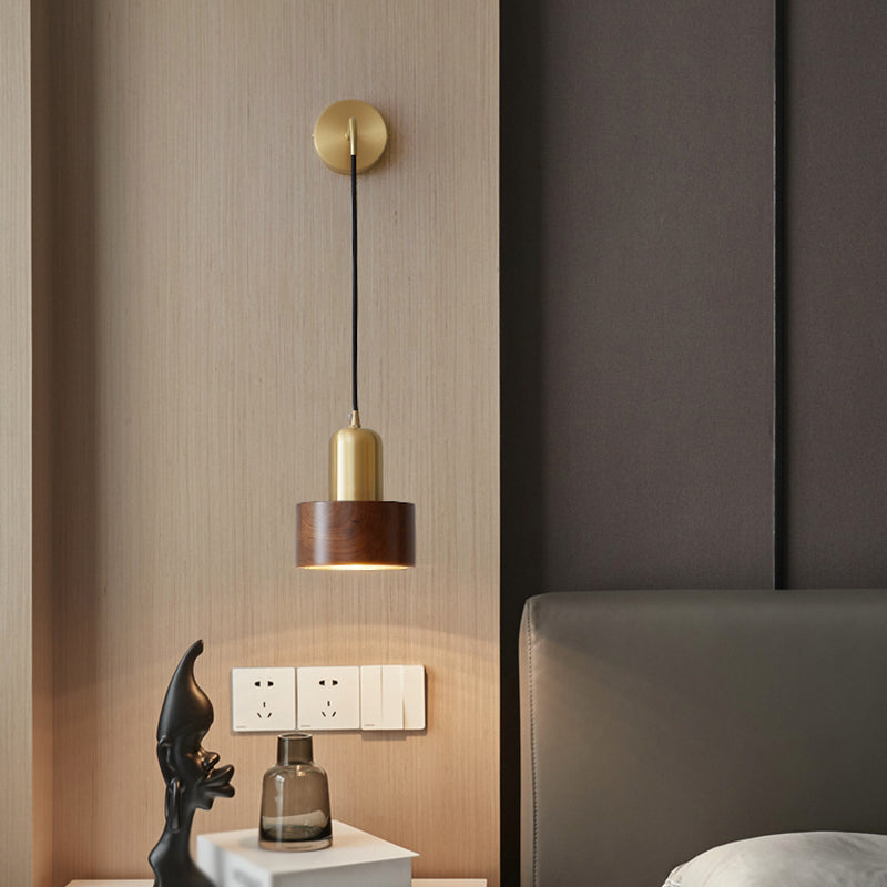 Illuminazione a parete dorata moderna 1 foglio di lampada da parete in ottone con legno per camera da letto