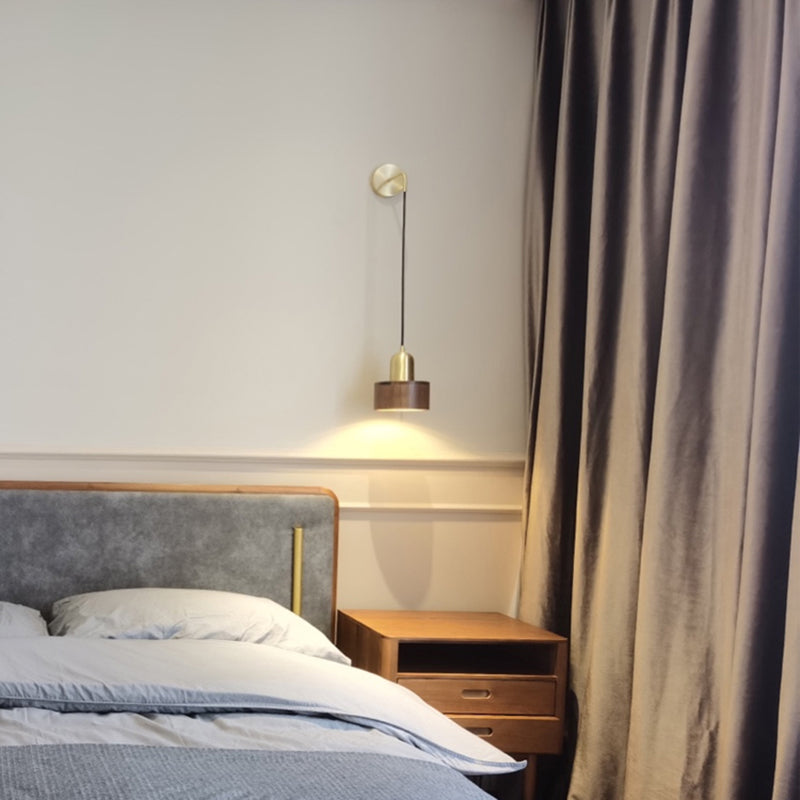 Illuminazione a parete dorata moderna 1 foglio di lampada da parete in ottone con legno per camera da letto