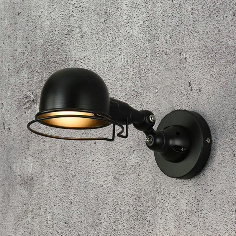 Industriestil Schwung Arm Wandlampe 1 Kopf Metall Wandleuchte mit Kuppelschatten in Schwarz