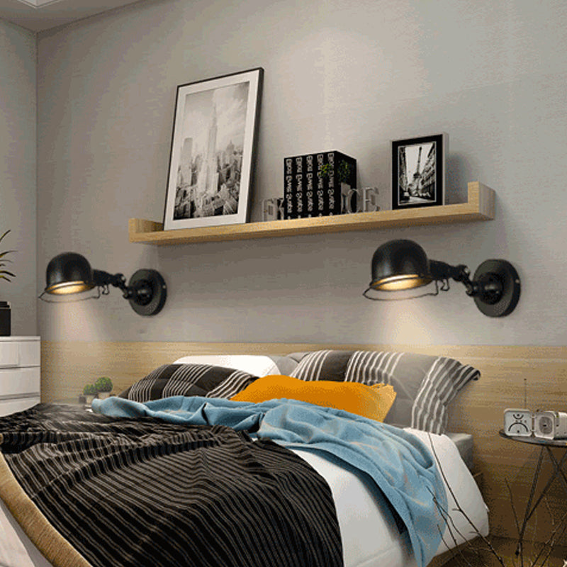 Industriestil Schwung Arm Wandlampe 1 Kopf Metall Wandleuchte mit Kuppelschatten in Schwarz