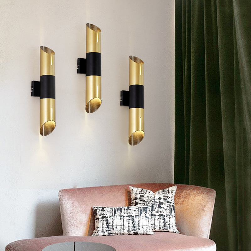 Lampada da parete a forma di tubo Metal postmoderno 1 lampadina nera e dorata Pronzo della parete