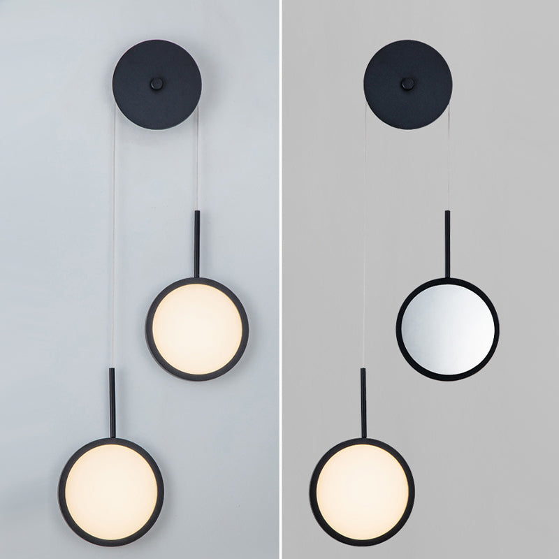 Circular Mirror Wall Hanging Light Creative Nordic Metal 2-Light LED Bedroom Wall Lamp