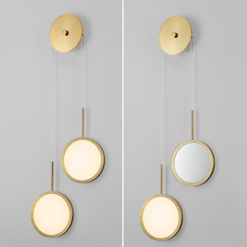 Circular Mirror Wall Hanging Light Creative Nordic Metal 2-Light LED Bedroom Wall Lamp