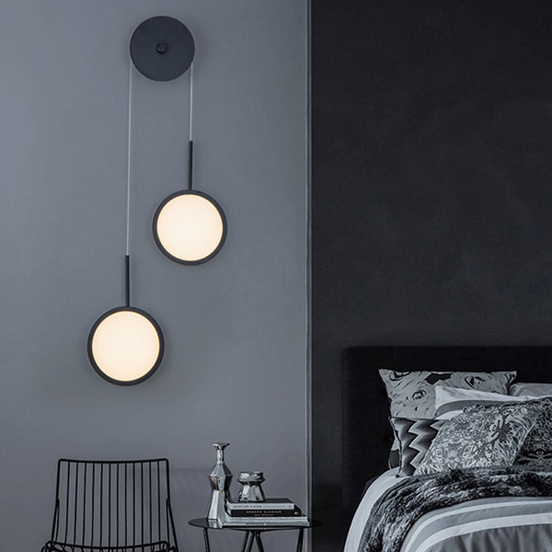 Circular Mirror Wall Hanging Light Creative Nordic Metal 2-Light LED Bedroom Wall Lamp