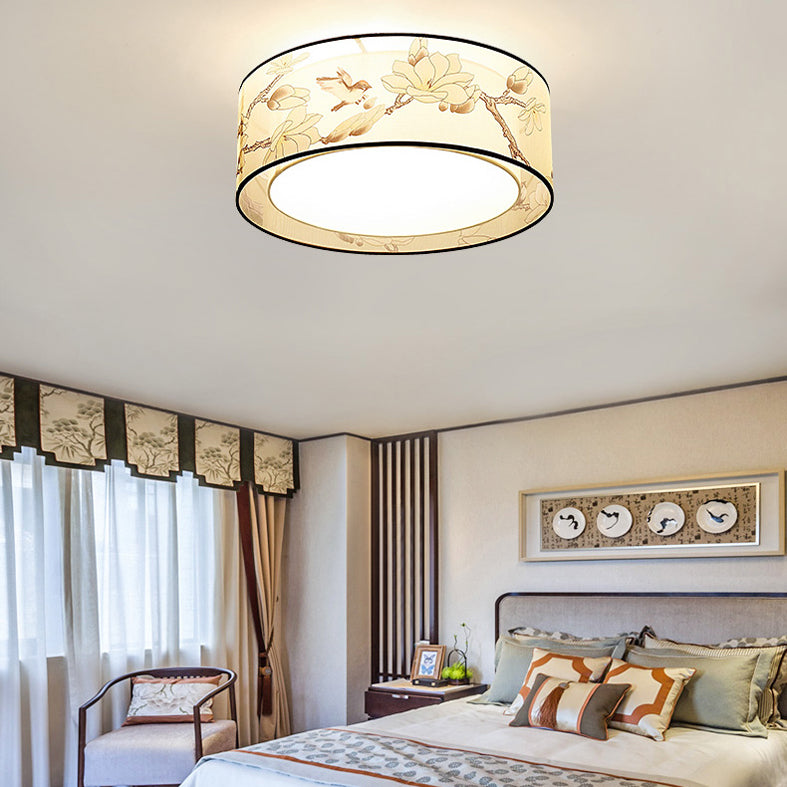 Luminaire monté au plafond géométrique pour chambre à coucher, luminaire encastré blanc en tissu Simple