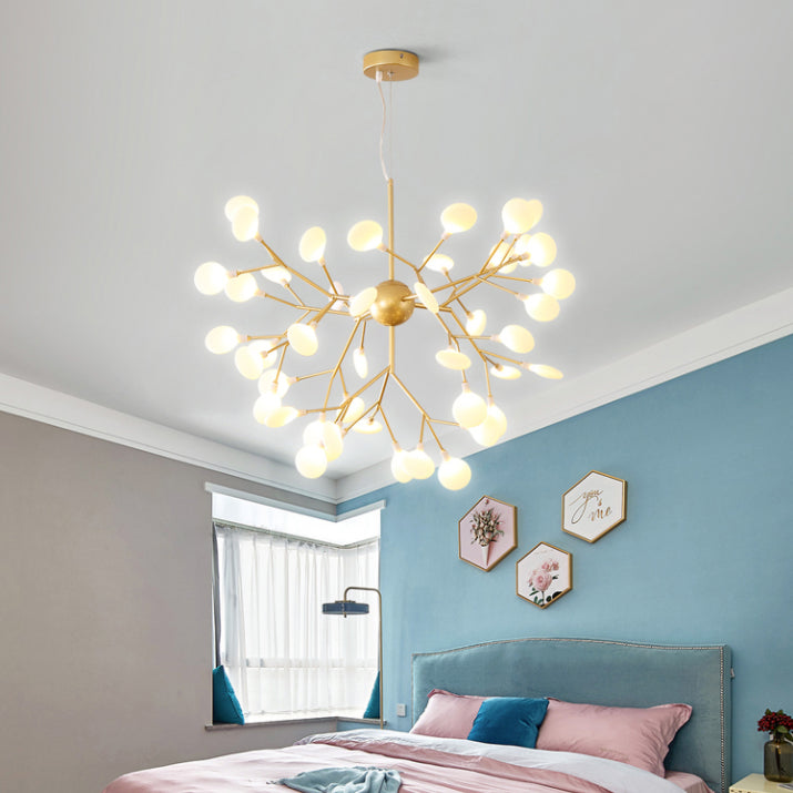 Acrylic Gold Pendant Light in Modern Luxury Style Wrought Iron Firefly Hanging Lamp for Living Room