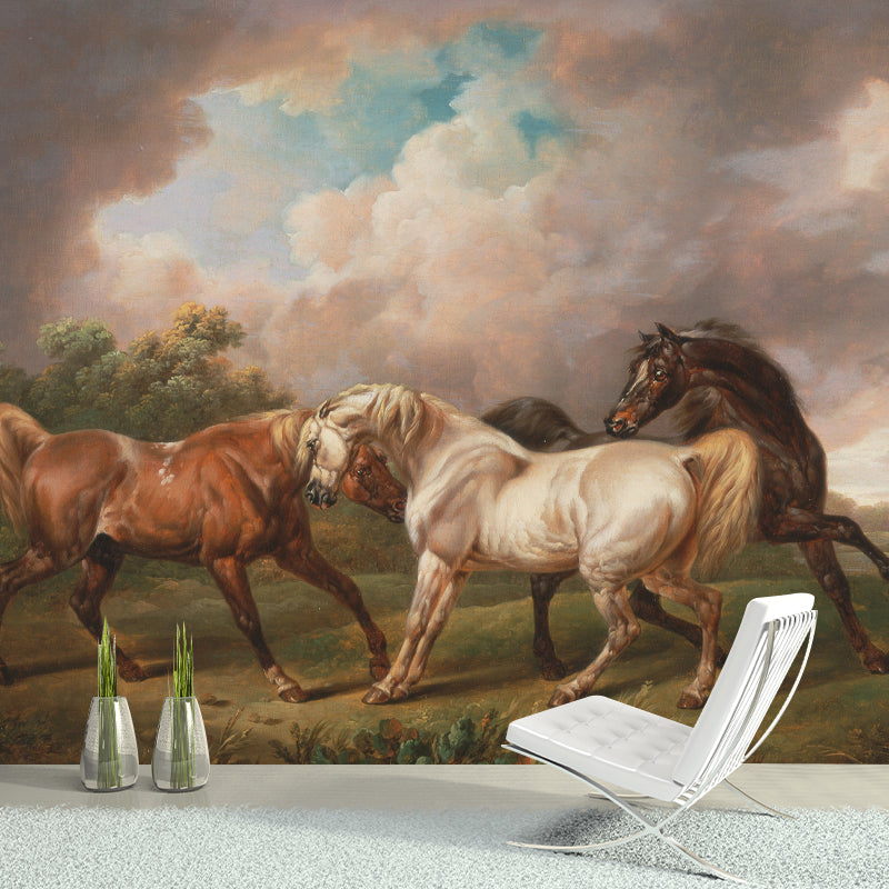 Horse Animal Mural for Sleeping Room Moisture Resistant Wall Decor, Customized Size