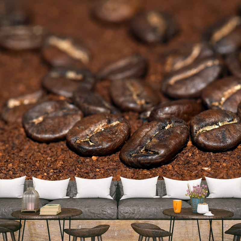 Contemporary Coffee Shop Wall Covering Coffee Beans Mural Decal, Waterproofing