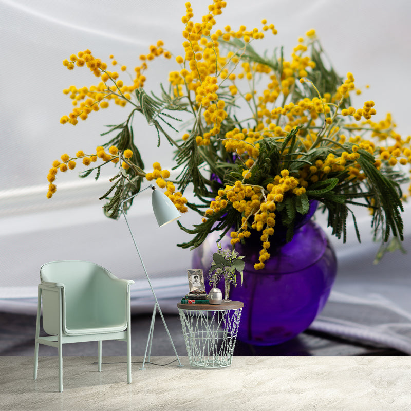 Yellow Mimosa Wall Covering Stain Resistant Living Room Simple Wall Decor