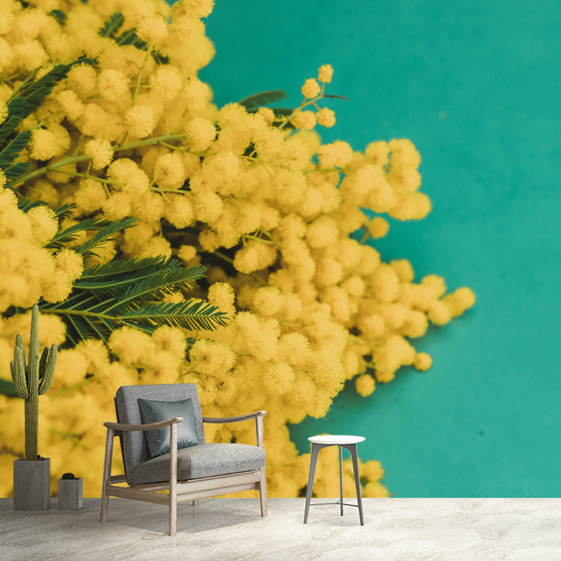 Yellow Mimosa Wall Covering Stain Resistant Living Room Simple Wall Decor