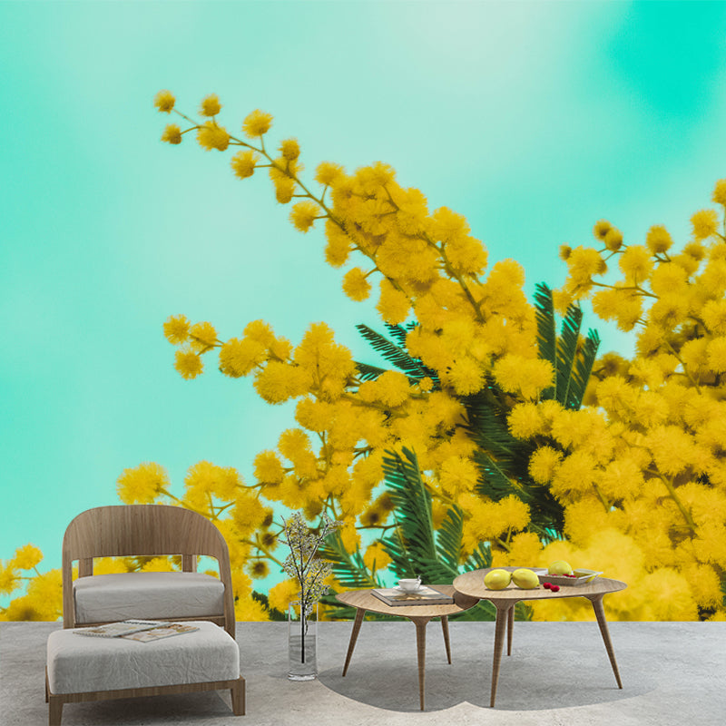 Yellow Mimosa Wall Covering Stain Resistant Living Room Simple Wall Decor