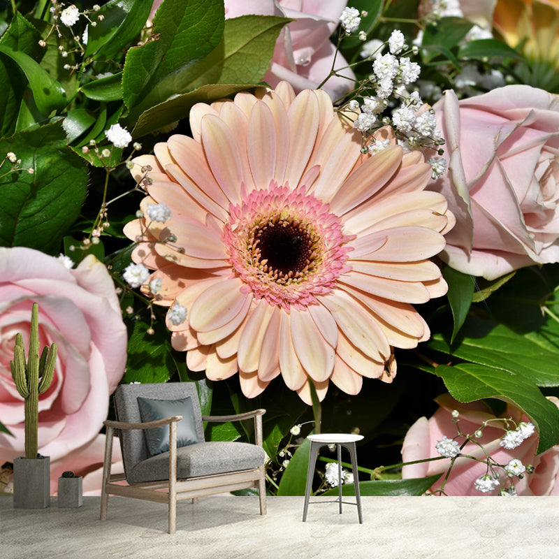 Flower Mural Living Room Decoration Full Size Wall Covering, Moisture Resistant