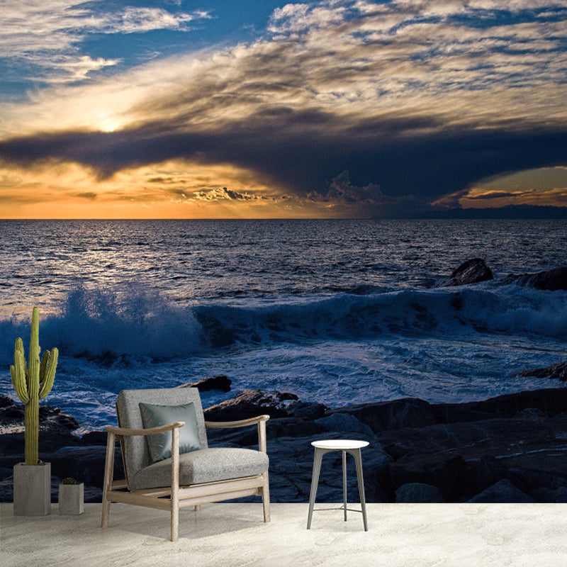 Blue and White Wall Murals Water Resistant Wall Decor for Sitting Room Bedroom