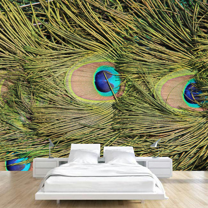 Peacock Feather Waterproof Sitting Room Customised Wall Covering, Made to Measure