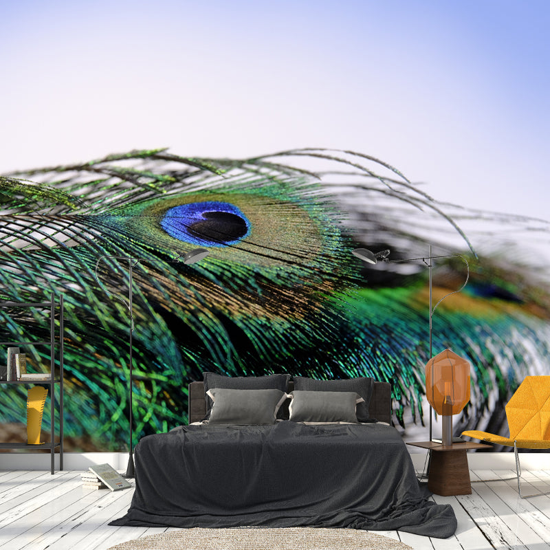 Peacock Feather Waterproof Sitting Room Customised Wall Covering, Made to Measure