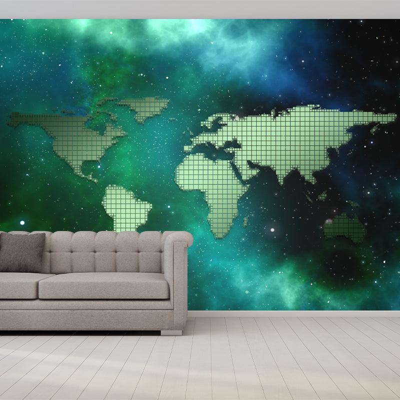 Map Mural Wallpaper Moisture Resistant Contemporary Study Room Wall Decor