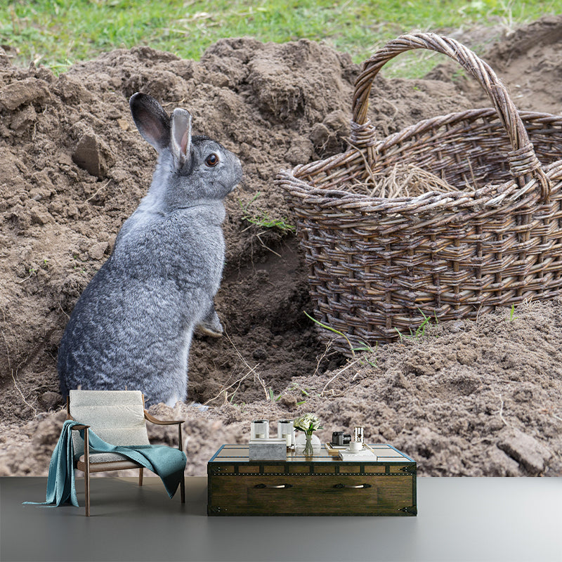 Chinchilla Rabbit Contemporary Wall Mural Modernist Wall Covering for Bedroom Decor