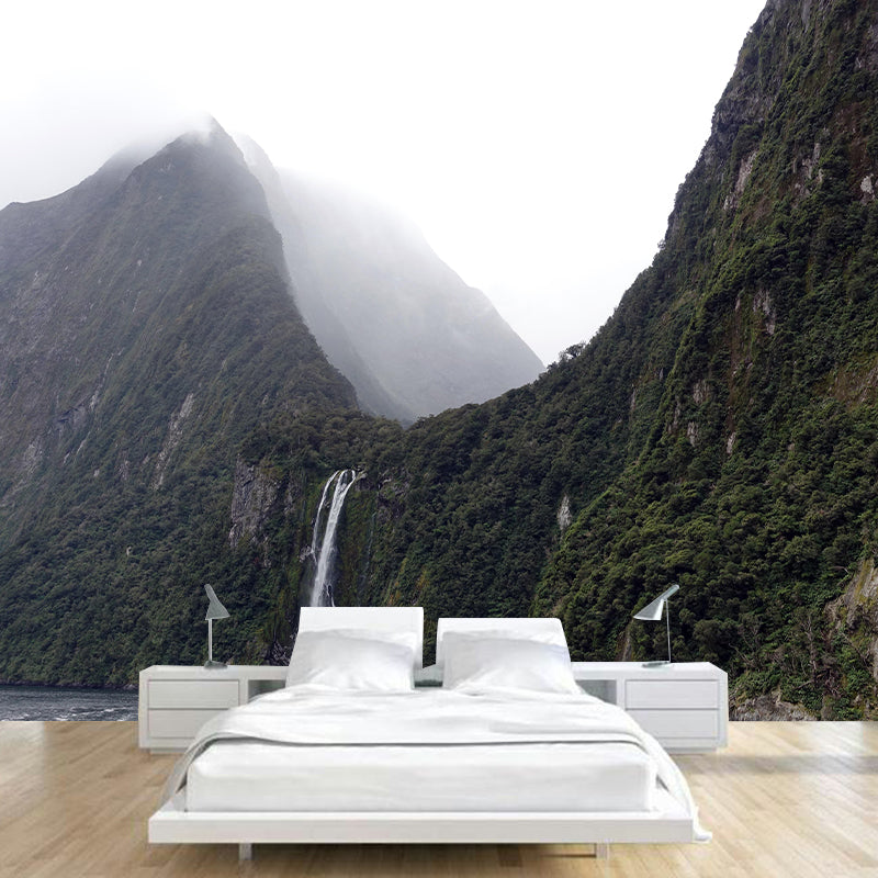Mountain and Waterfall Mural Wallpaper Wall Covering Mildew Resistant for Sleeping Room