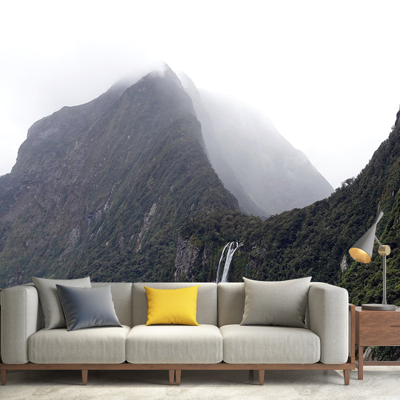 Mountain and Waterfall Mural Wallpaper Wall Covering Mildew Resistant for Sleeping Room