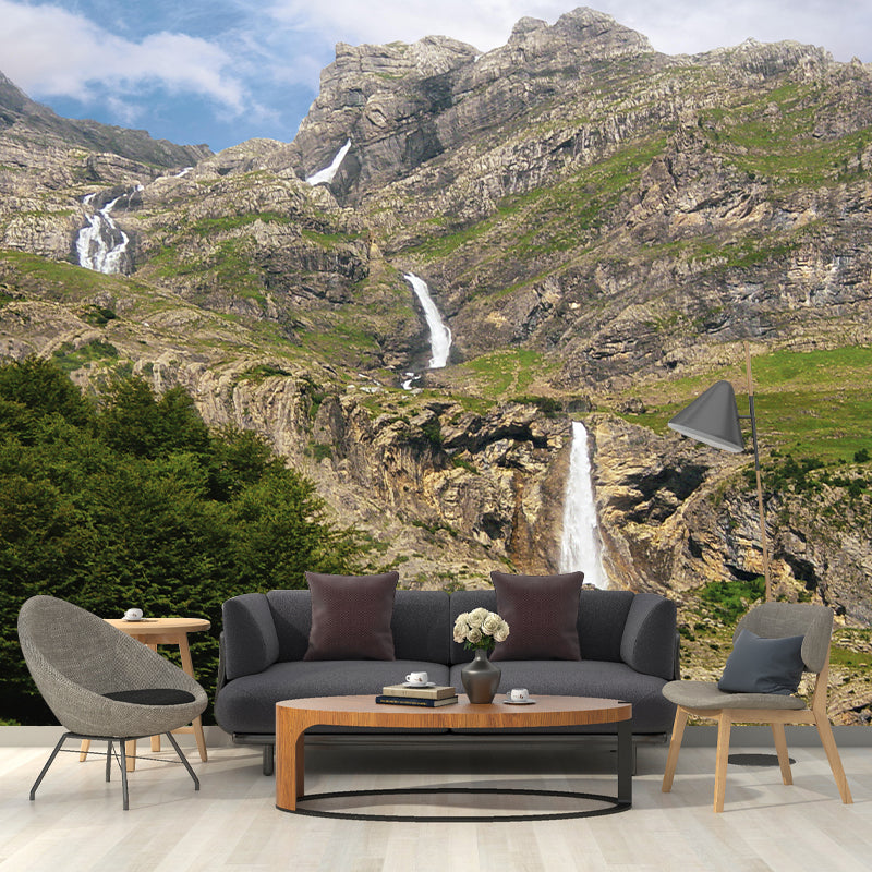 Mountain and Waterfall Mural Wallpaper Wall Covering Mildew Resistant for Sleeping Room