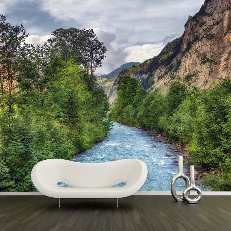 Mountain and River Mural Wallpaper Wall Covering Mildew Resistant for Sleeping Room