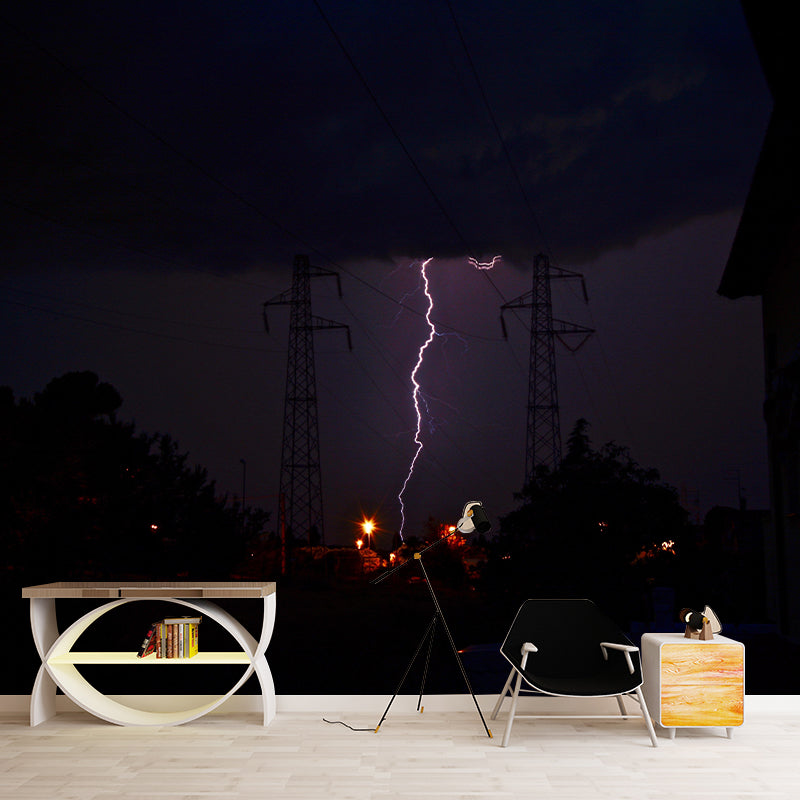 Photography Lightning Mural Wallpaper for Sitting Room Decor Multiple Sizes Available