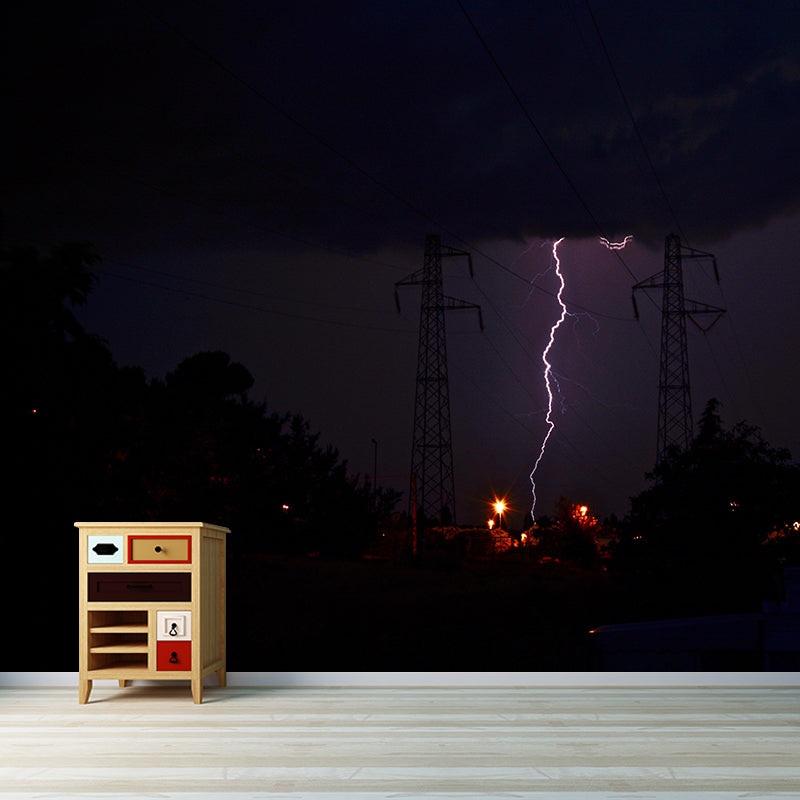 Photography Lightning Mural Wallpaper for Sitting Room Decor Multiple Sizes Available