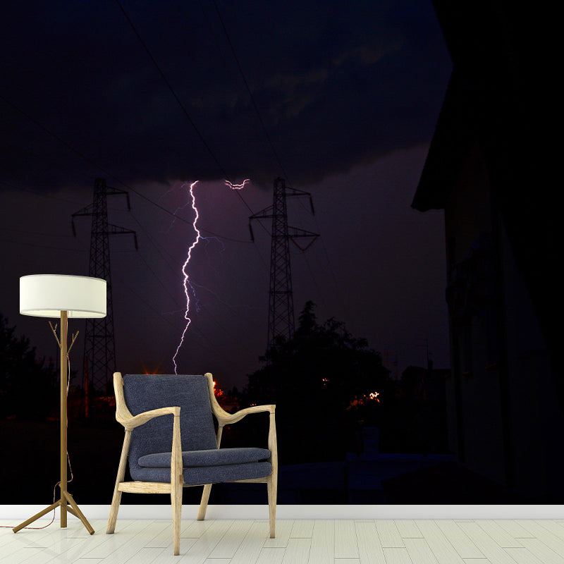 Photography Lightning Mural Wallpaper for Sitting Room Decor Multiple Sizes Available