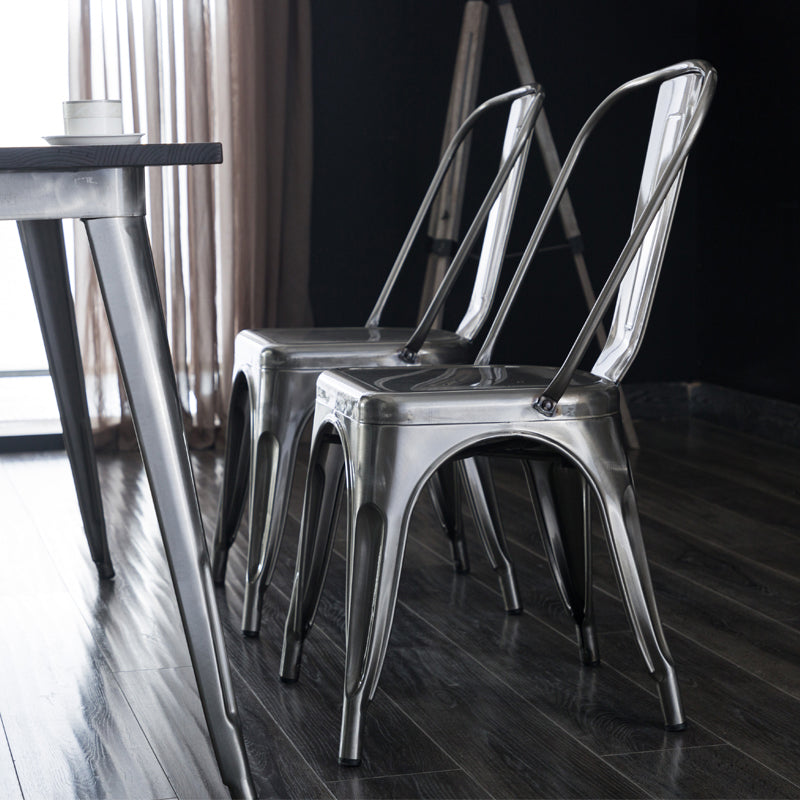 Industrial Dining Chair Slat Back Chair with 4 Metal Legs for Home Use