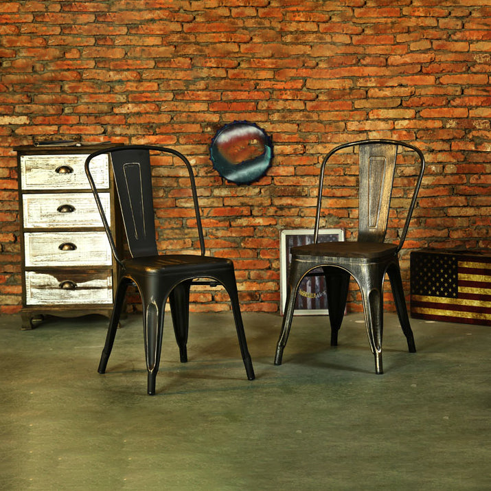 Industrial Dining Chair Slat Back Chair with 4 Metal Legs for Home Use