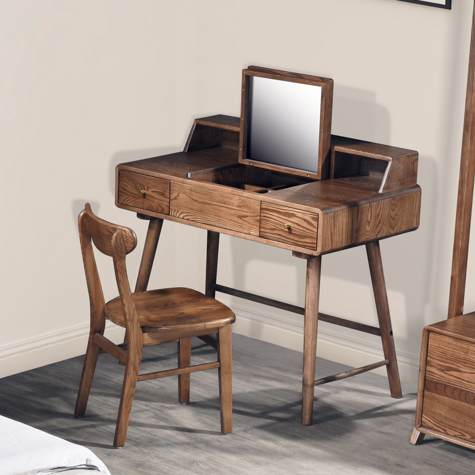 Contemporary Solid Wooden Chair Open Back Side Armless Chair for Dining Room