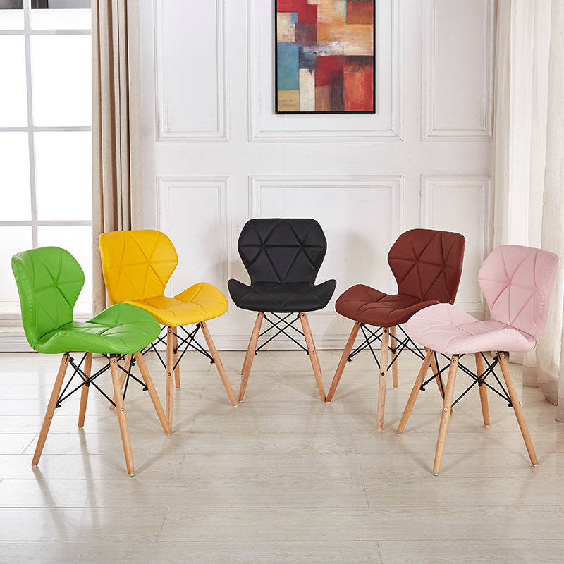 Sedie da pranzo laterale in pelle nordica sedia a bracciale senza braccio con gambe in legno