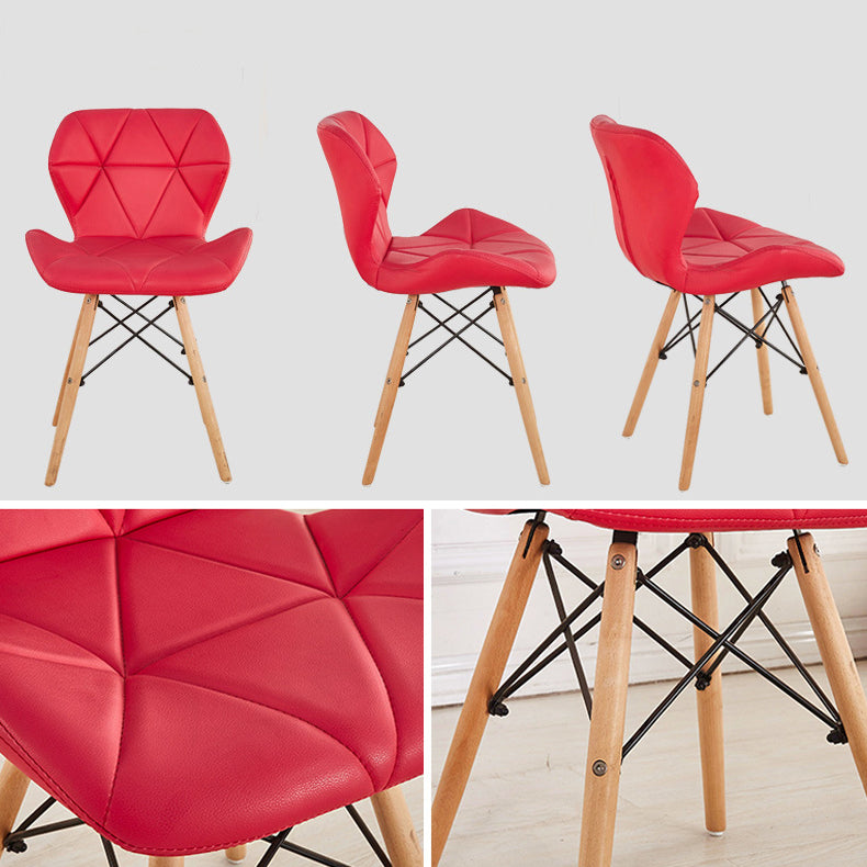 Sedie da pranzo laterale in pelle nordica sedia a bracciale senza braccio con gambe in legno