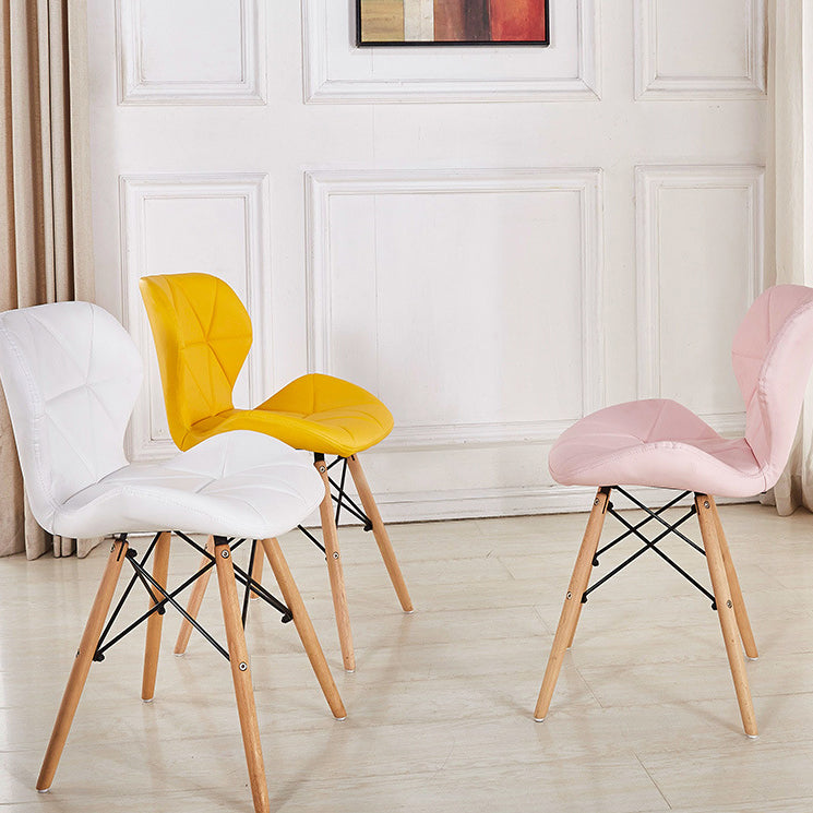 Sedie da pranzo laterale in pelle nordica sedia a bracciale senza braccio con gambe in legno