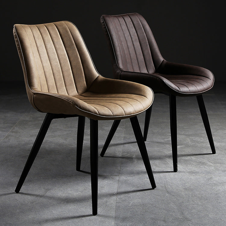 Modern Design Faux Leather Side Chair with 4 Metal Black Finish Legs Solid Back Armless Chair