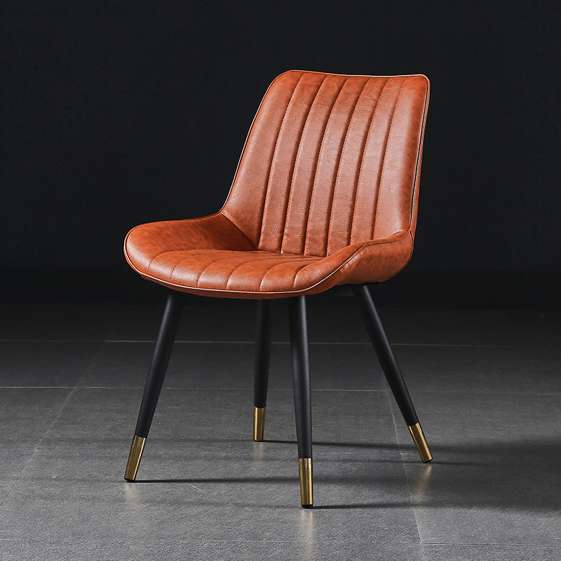 Modern Design Faux Leather Side Chair with 4 Metal Black Finish Legs Solid Back Armless Chair