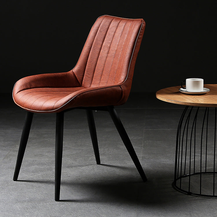 Modern Design Faux Leather Side Chair with 4 Metal Black Finish Legs Solid Back Armless Chair
