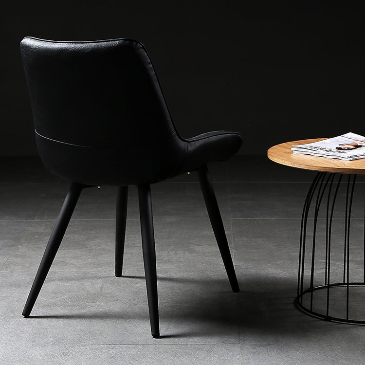 Modern Design Faux Leather Side Chair with 4 Metal Black Finish Legs Solid Back Armless Chair