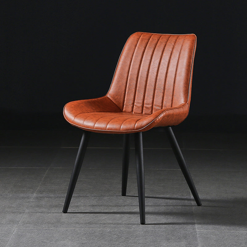 Modern Design Faux Leather Side Chair with 4 Metal Black Finish Legs Solid Back Armless Chair