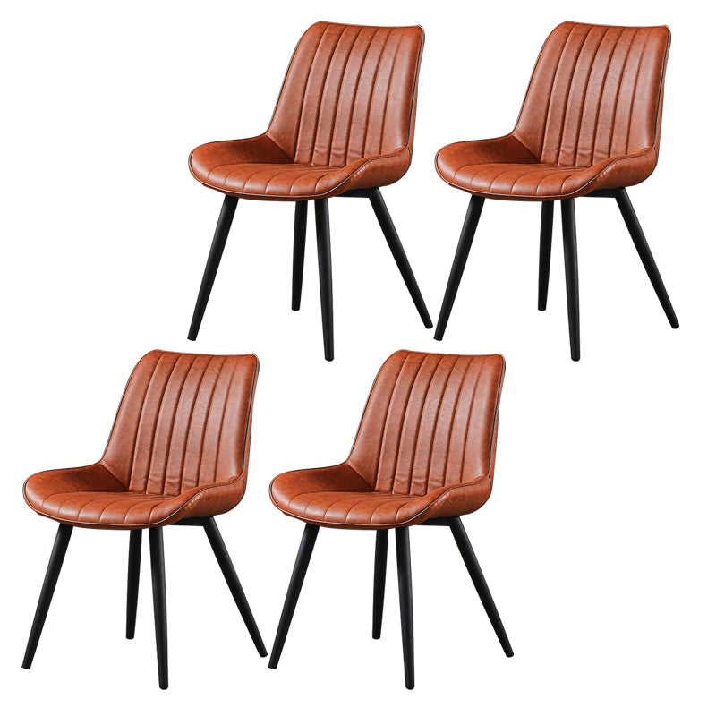 Modern Design Faux Leather Side Chair with 4 Metal Black Finish Legs Solid Back Armless Chair
